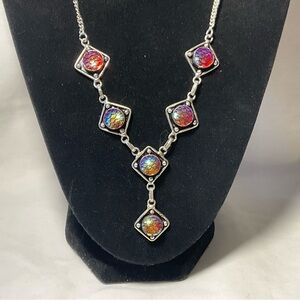 Mermaid fire opal sterling necklace.